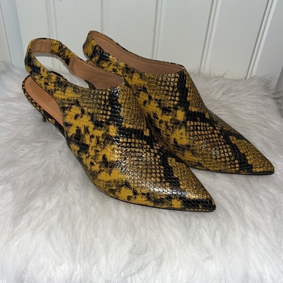 JOIE Rines mustard yellow/ black snakeskin print slingback pointed heel sz 38.5 - Picture 11 of 14